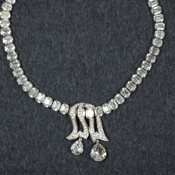 vintage costume jewelry eisenberg clear rhinestone Necklace - Picture 4 of 8